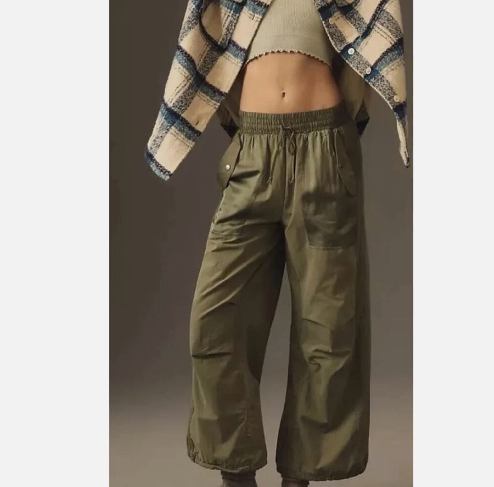Anthropologie Daily Practice Army Green Baggy Parachute Pants Size S